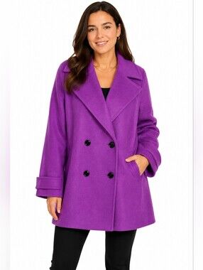 Liz Claiborne Purple Wool Blend Peacoat Double Breasted XL Fall Coat